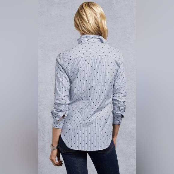 Frank & Eileen | Women Button Down Shirt in Blue Stripe w/ Navy Hearts Sz XS - Picture 2 of 11